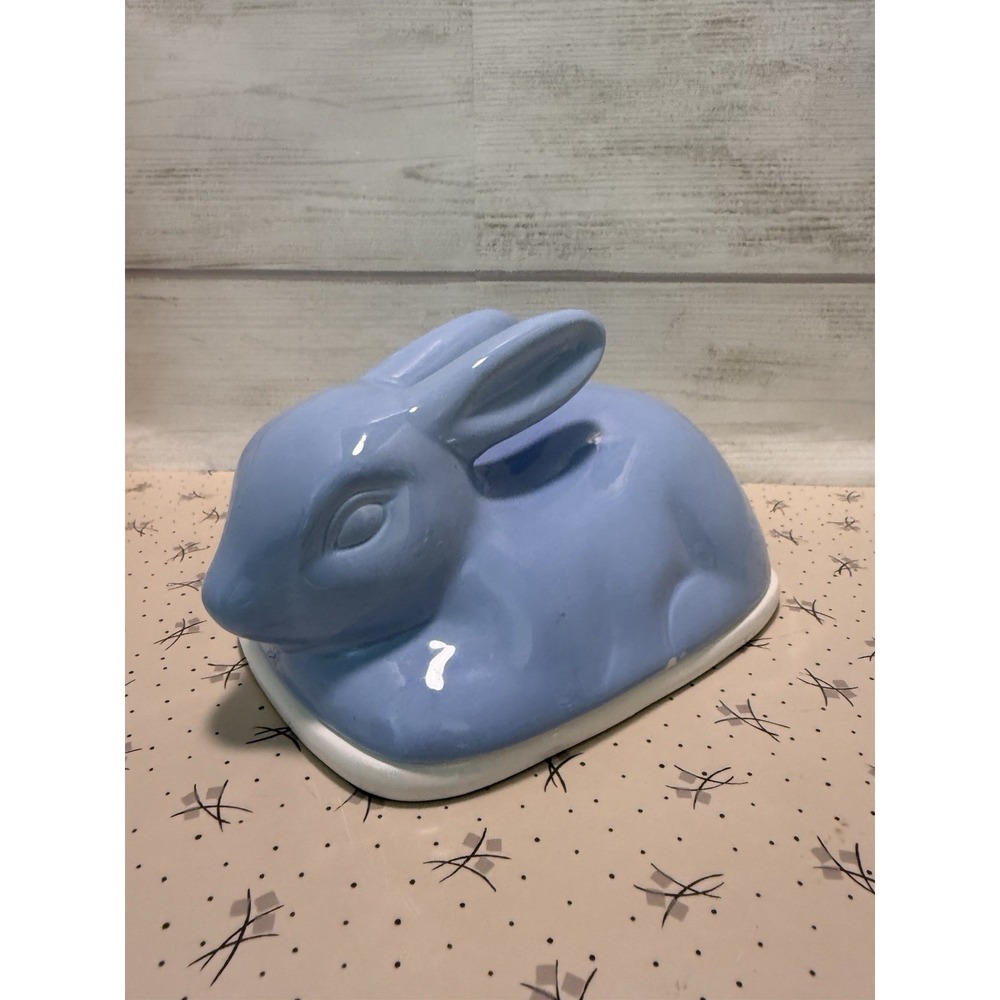 Arlington Designs Blue Bunny Covered Serving Tray Butter‎ Dish Easter Spring